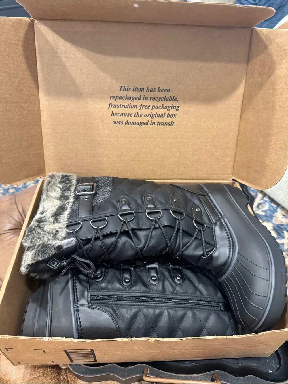 Dream Pairs Black Faux Fur Lined Winter Rain Boots